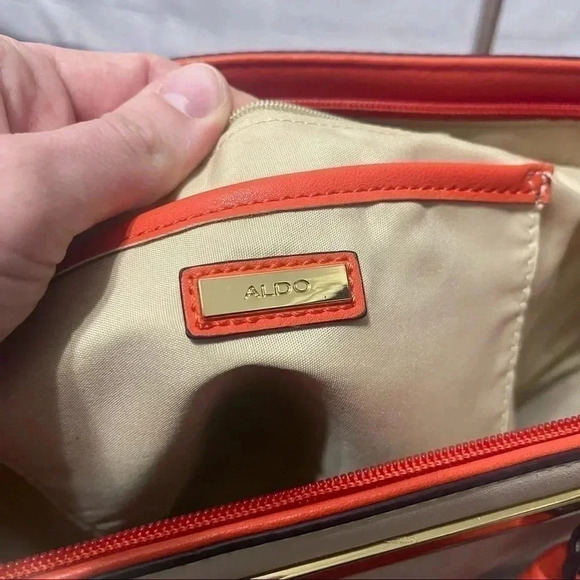 Aldo Color-block Satchel/Tote/Shoulder Bag Orange/Cream/Tan - Picture 10 of 12